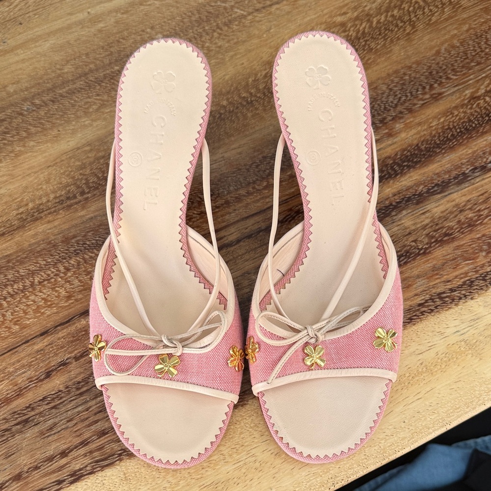 Chanel Pink Embellished Slingback Sandals